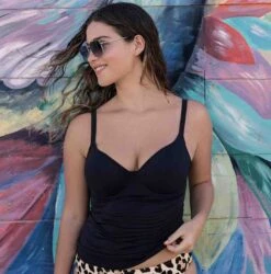 Jewel Cove Plain Non Padded Plunge Tankini Top